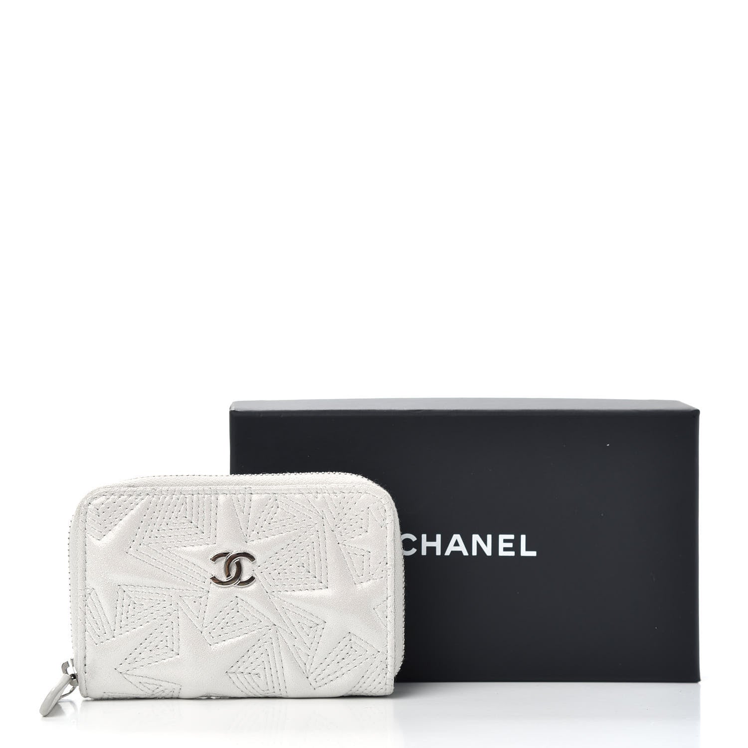 Chanel Metallic Lambskin Star Embossed Coin Purse Light Silver 8 of 8