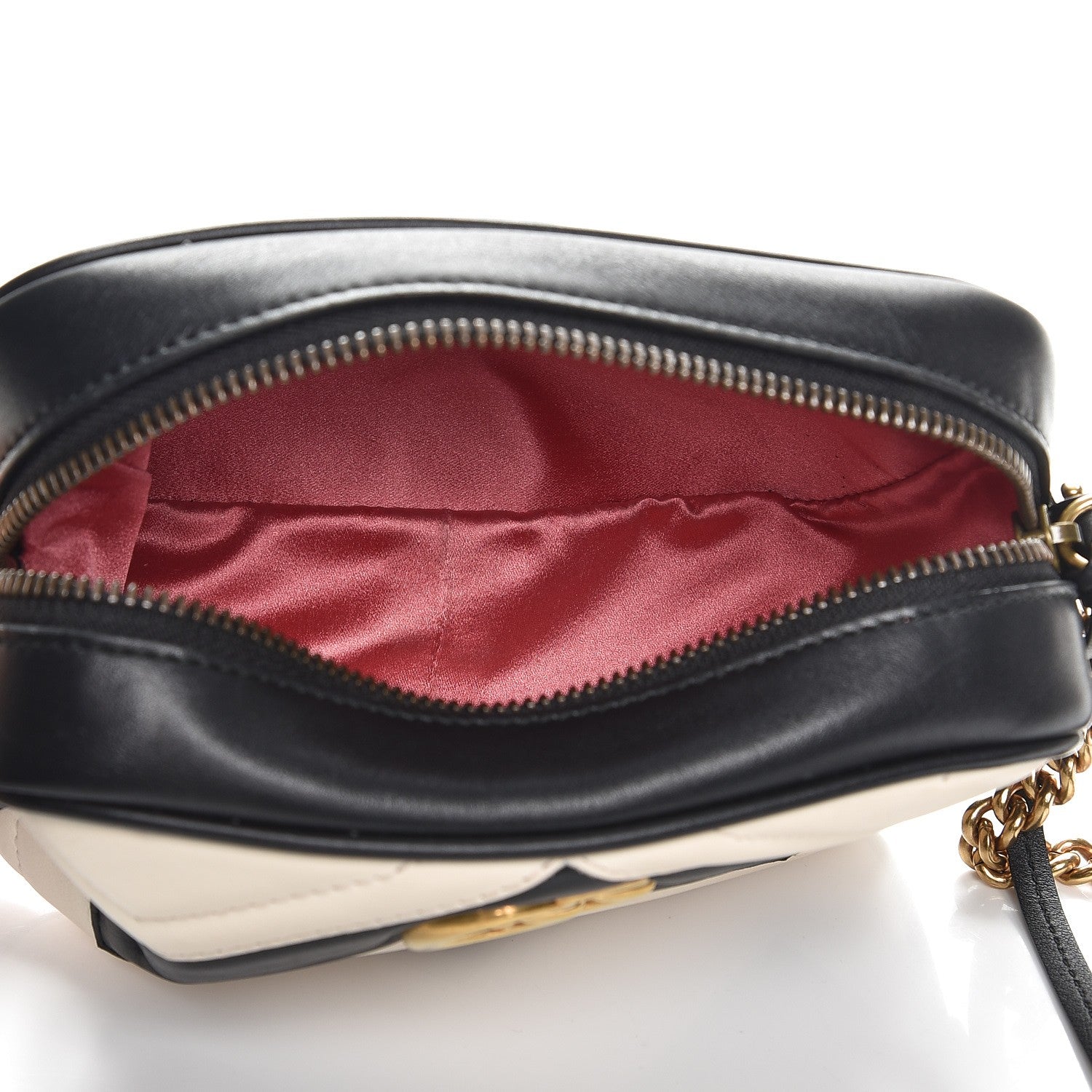 Gucci Calfskin Matelasse Mini GG Marmont Chain Shoulder Bag Black White 5 of 7