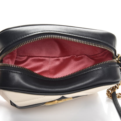 Gucci Calfskin Matelasse Mini GG Marmont Chain Shoulder Bag Black White 5 of 7