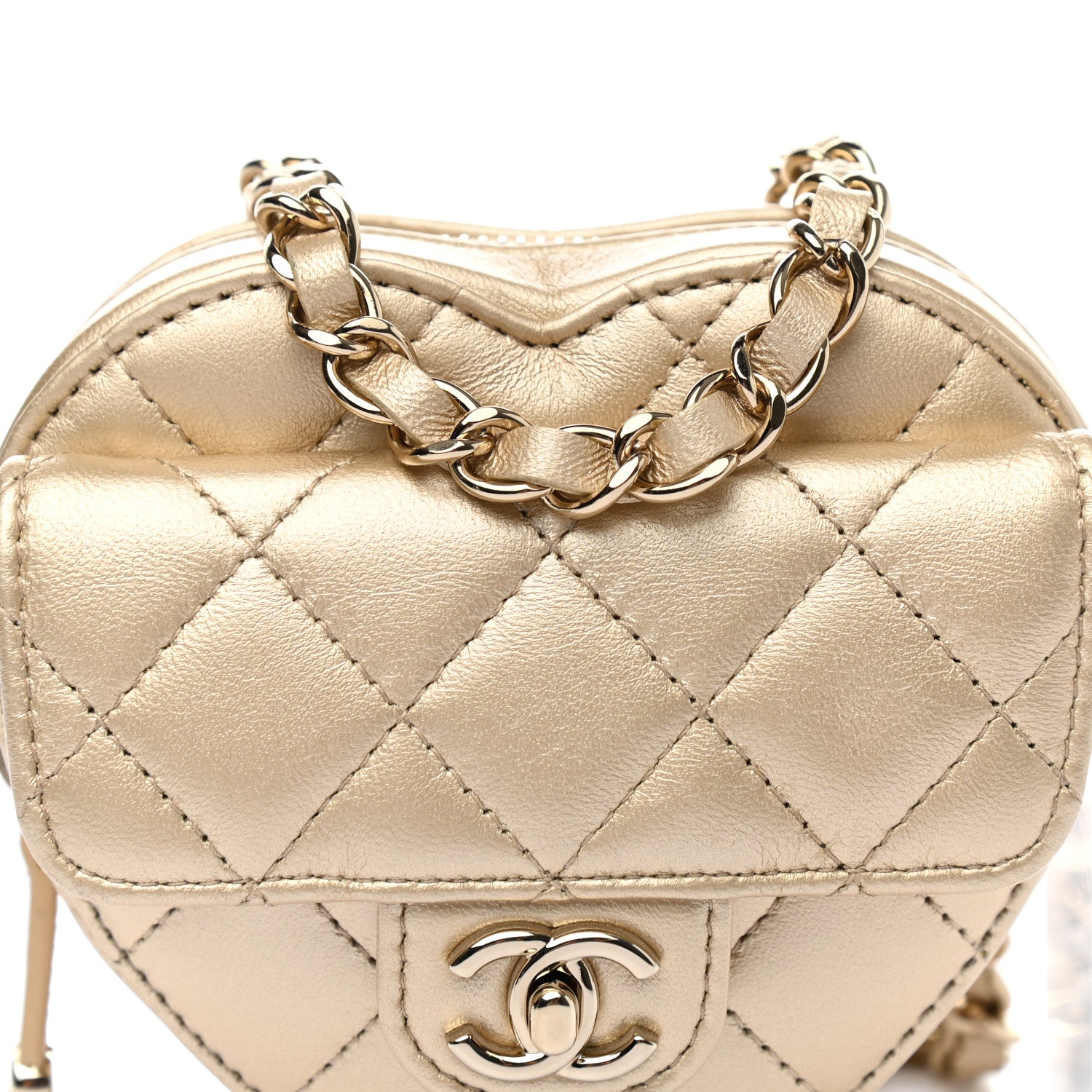 Chanel Metallic Lambskin Quilted CC In Love Heart Waist Belt Bag With Chain Gold 8 of 11