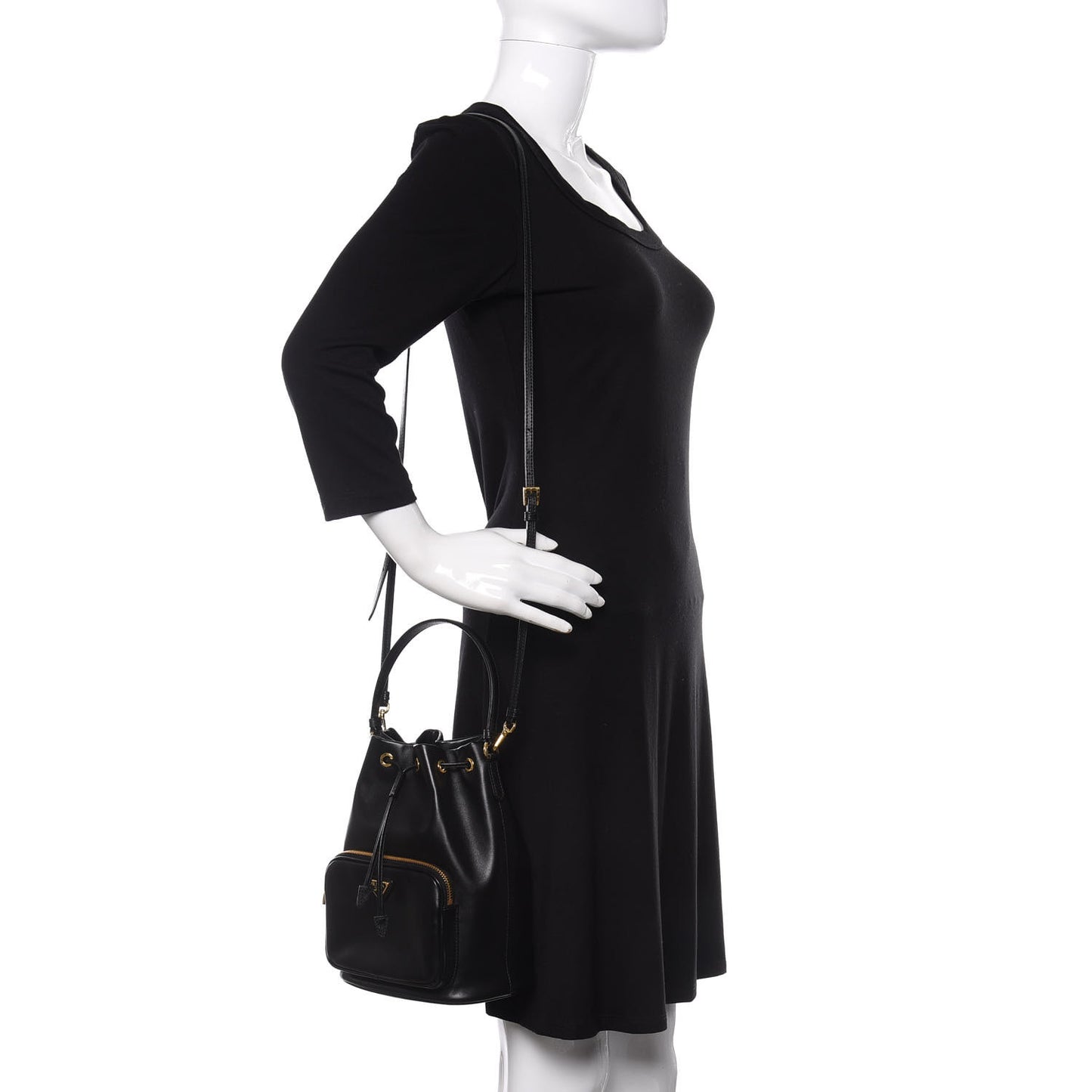 Light Calfskin Saffiano Mini Bucket Crossbody Bag Black