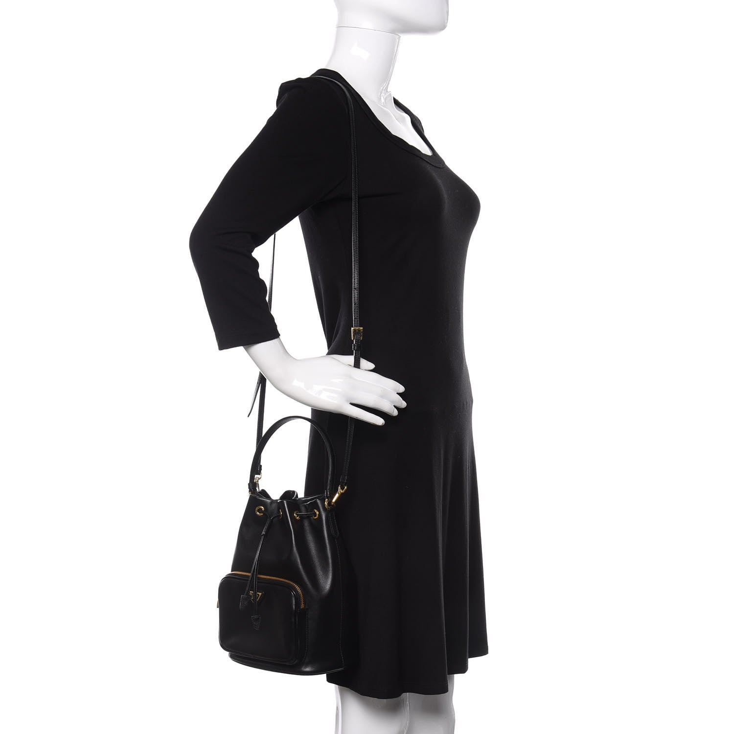 Prada Light Calfskin Saffiano Mini Bucket Crossbody Bag Black 2 of 10