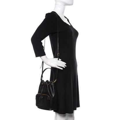 Prada Light Calfskin Saffiano Mini Bucket Crossbody Bag Black 2 of 10