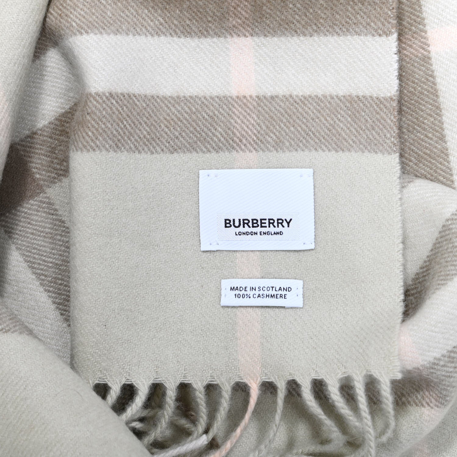 Burberry Cashmere Giant Check Fringe Scarf Limestone 3 of 4