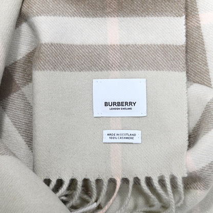 Burberry Cashmere Giant Check Fringe Scarf Limestone 3 of 4