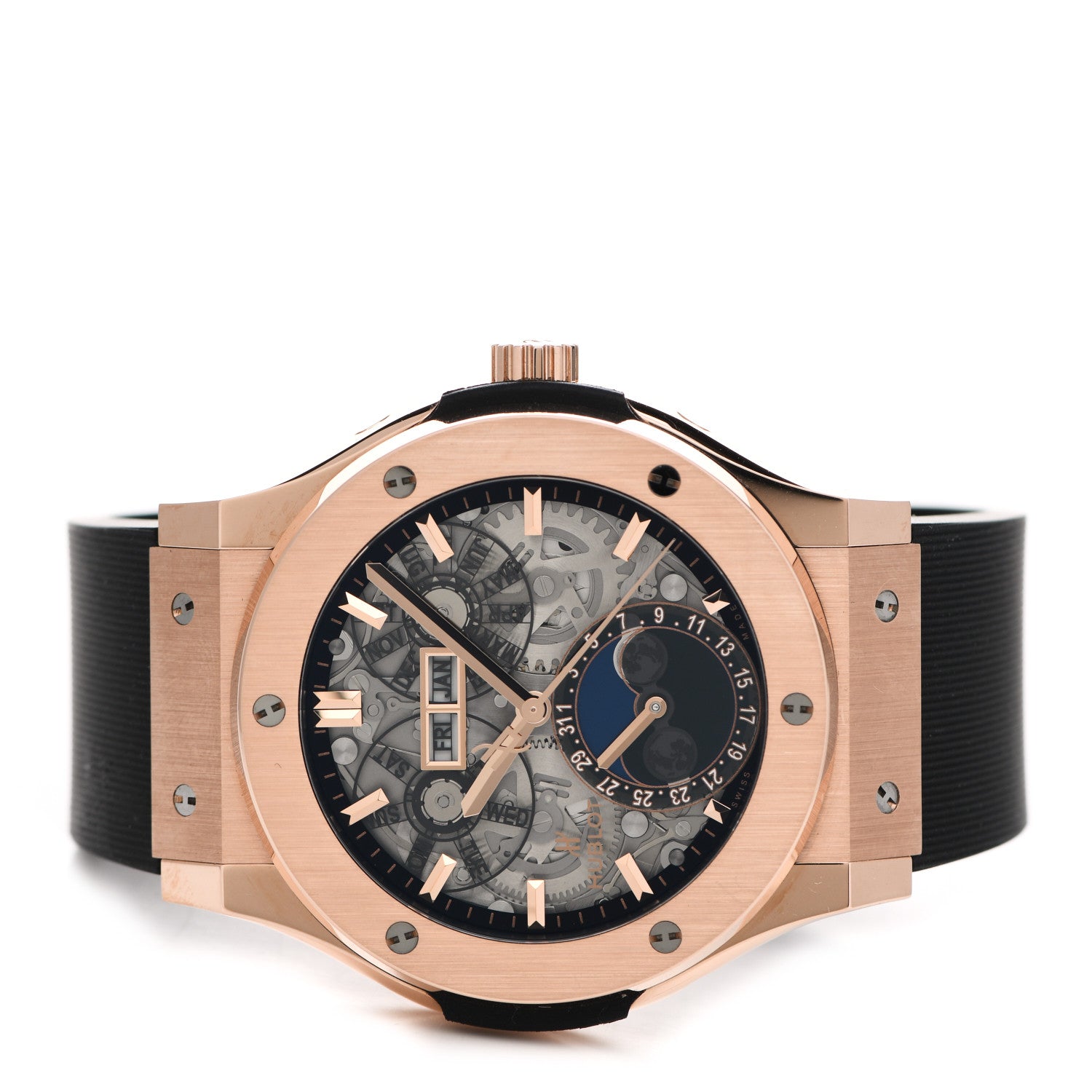 Hublot 18K Rose Gold Alligator 45mm Classic Fusion Aerofusion Moonphase Watch Black 517.0X.0180.LR 2 of 5
