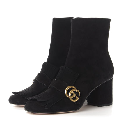 Gucci Kid Scamosciato GG Marmont Fringe 75mm Ankle Boots 40 Black 3 of 9