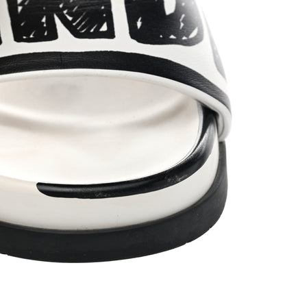 Fendi X JOSHUA VIDES Roma Calfskin Fussbetts Slide Sandals 38 Snow White Black 11 of 13