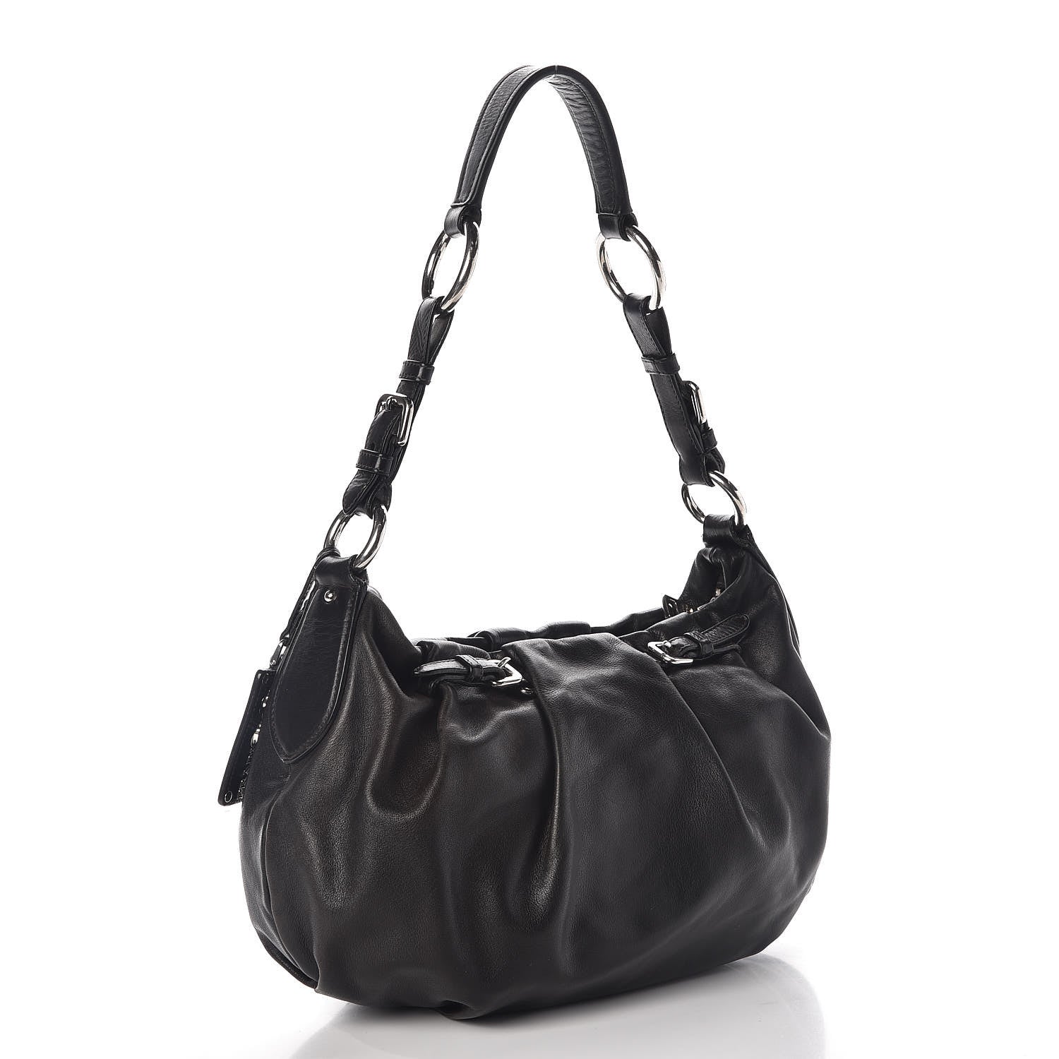 Prada Soft Calf Pleated Hobo Black 3 of 8