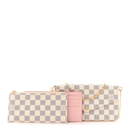 Louis Vuitton Damier Azur Pochette Felicie Chain Wallet Rose Ballerine 1 of 12
