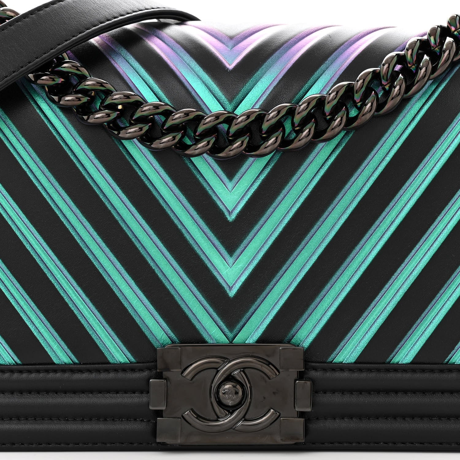 Chanel Calfskin Painted Chevron Embossed Medium Boy Flap Black 8 of 10