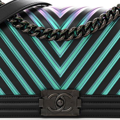 Chanel Calfskin Painted Chevron Embossed Medium Boy Flap Black 8 of 10