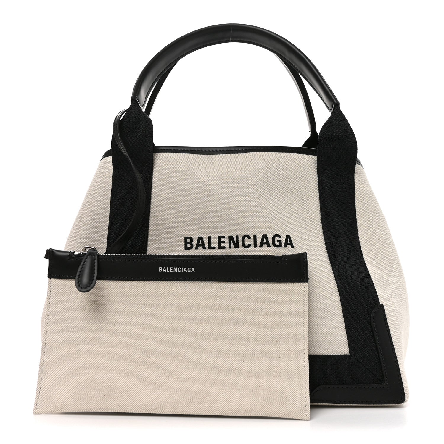 Balenciaga Cotton Canvas Satin Calfskin S Navy Cabas Natural Black 3 of 12