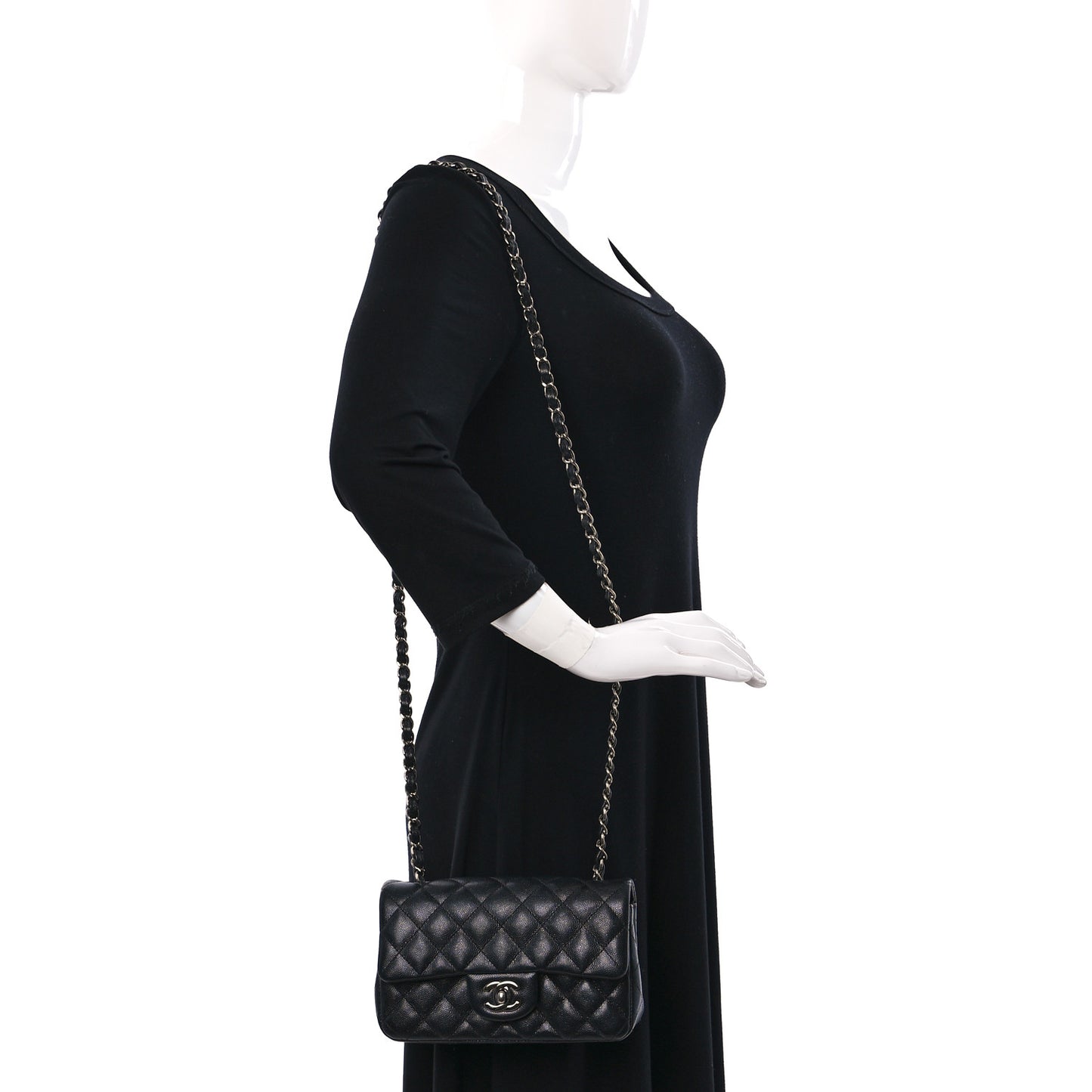 Iridescent Caviar Quilted Mini Rectangular Flap Black