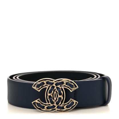 Chanel Calfskin Quilted CC Belt 95 38 Navy 1 of 7