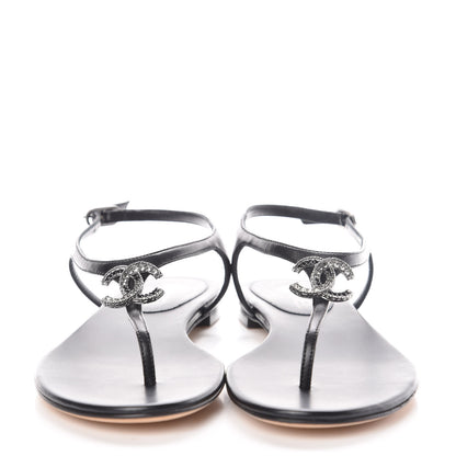 Chanel Lambskin Crystal CC Thong Sandals 39 Black 2 of 8