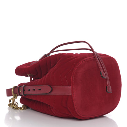 Gucci Velvet Matelasse GG Marmont Bucket Bag Hibiscus Red 3 of 9