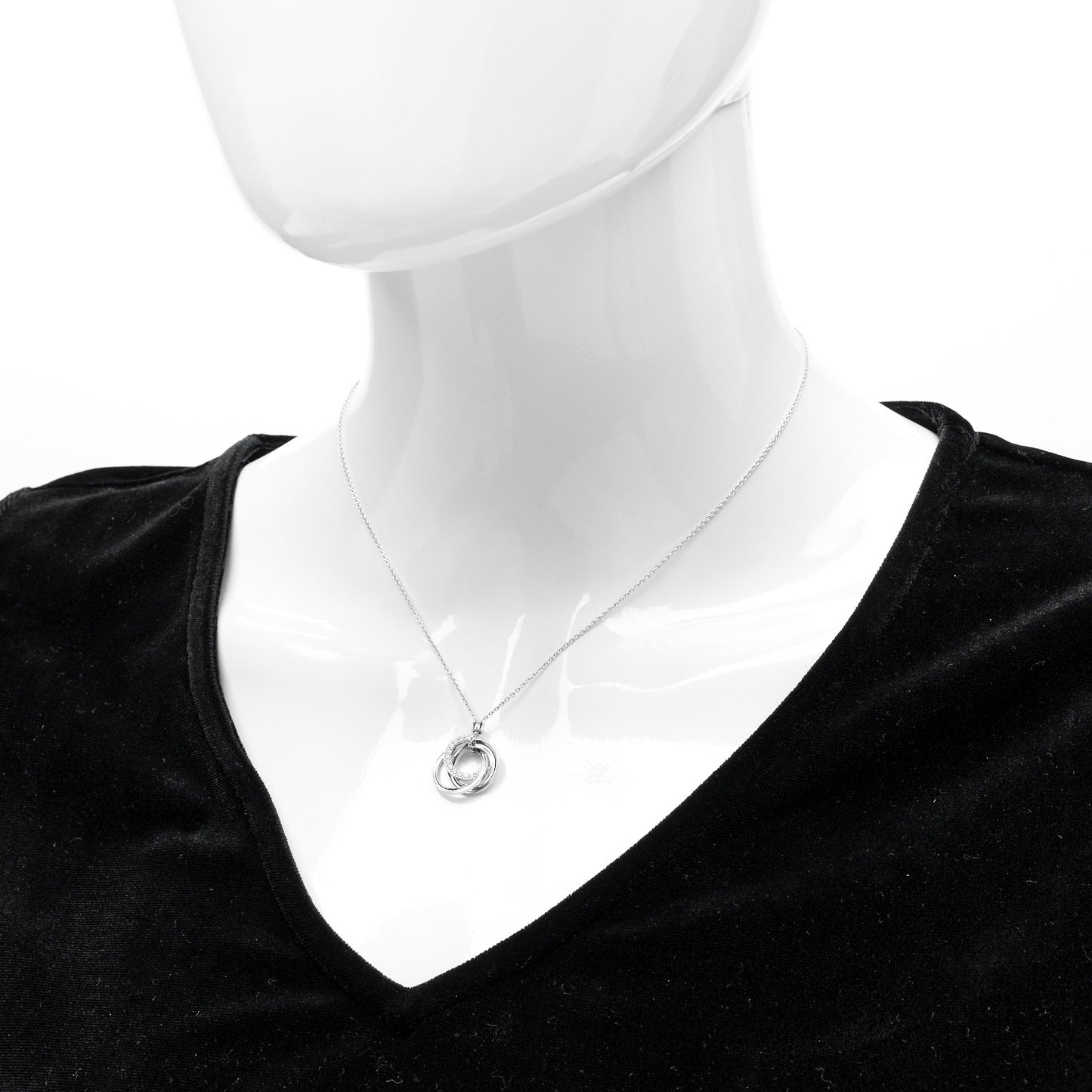18K White Gold Diamond 1837 Triple Interlocking Circles Pendant Necklace