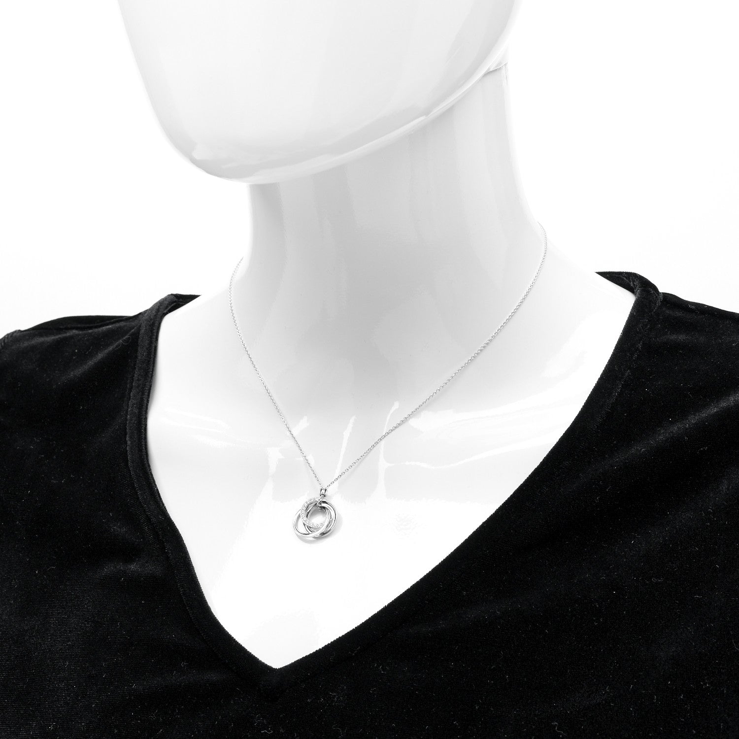 Tiffany 18K White Gold Diamond 1837 Triple Interlocking Circles Pendant Necklace 2 of 6