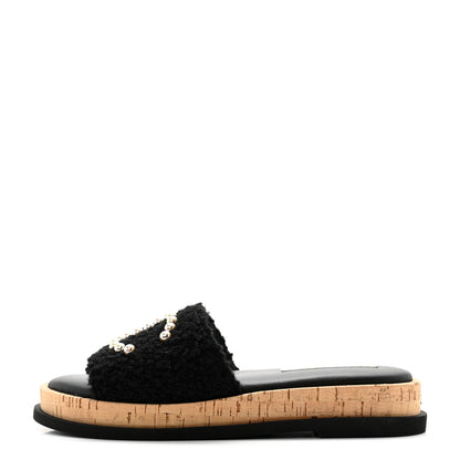 Chanel Fabric Pearl Cork CC Slip On Sandals 38 Black 1 of 9