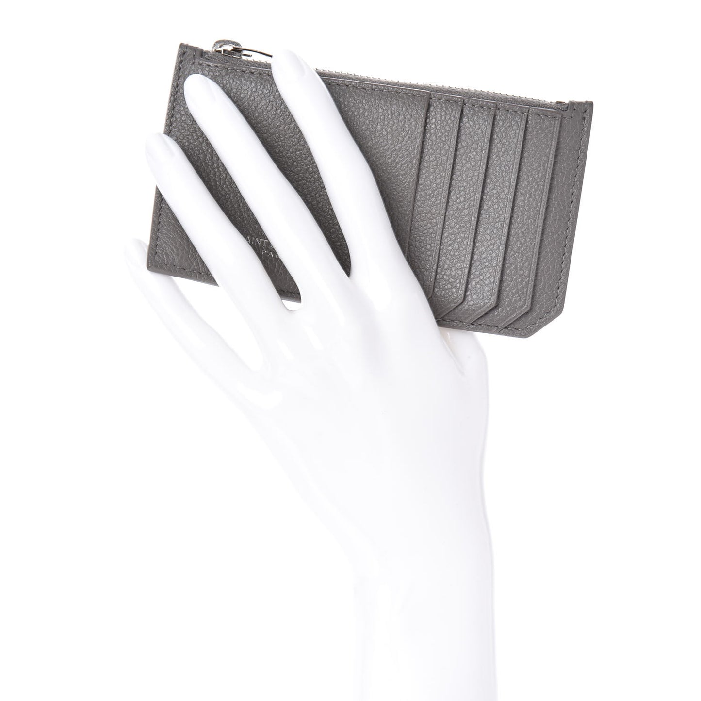 Grained Calfskin 5 Fragments Zip Pouch Card Holder Earth