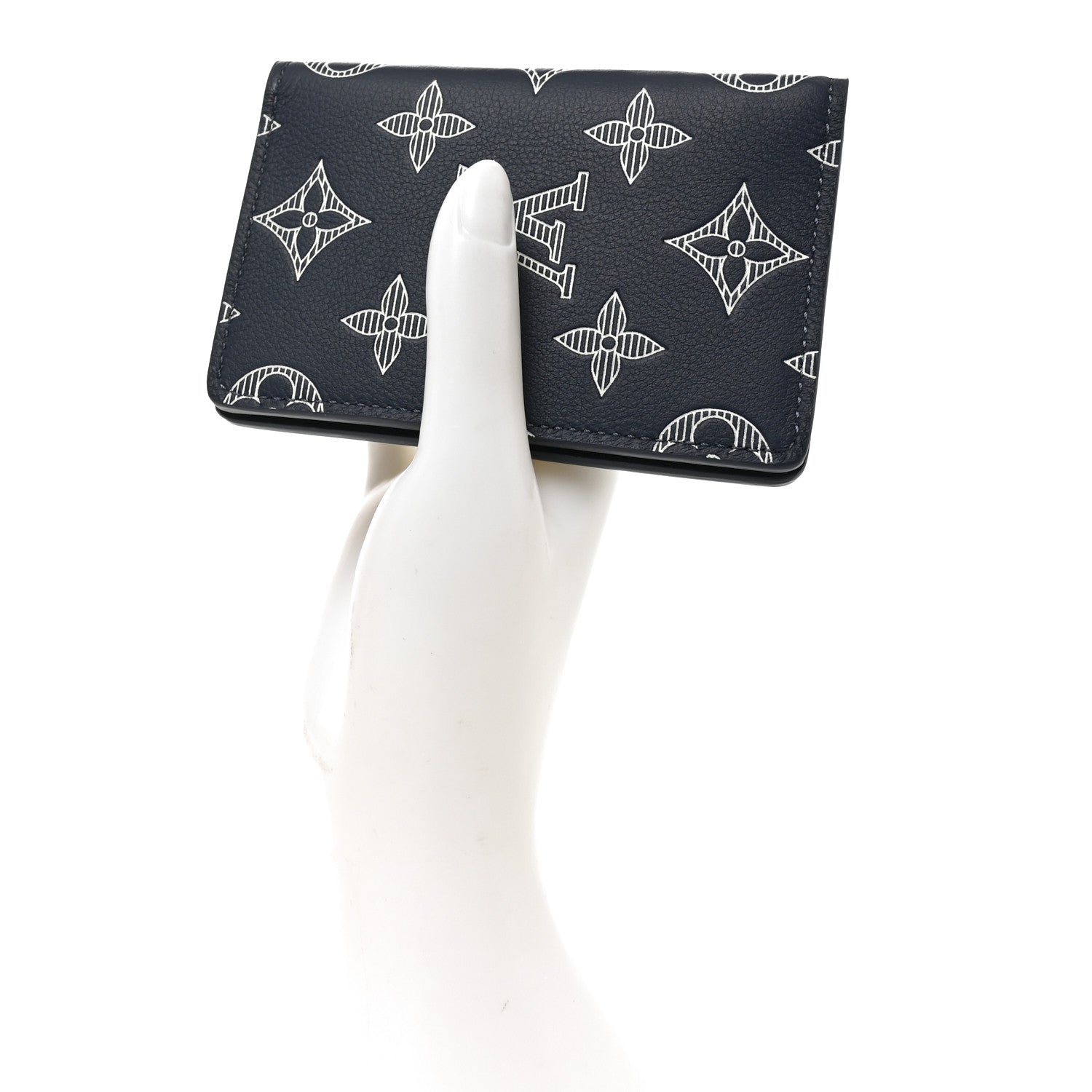 Louis Vuitton Calfskin Monogram Shadow Pocket Organizer Navy Blue White 2 of 7
