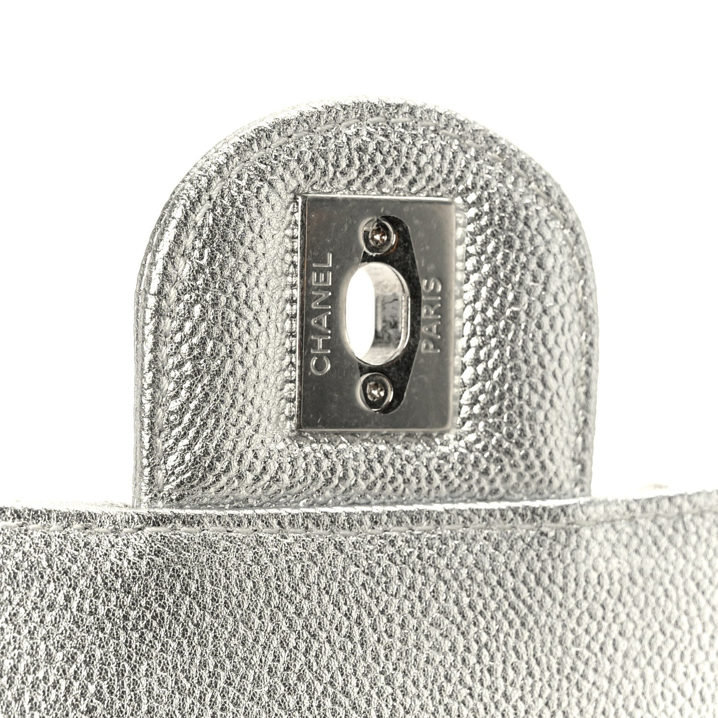 Metallic Caviar Quilted Mini Square CC Slide Flap Silver