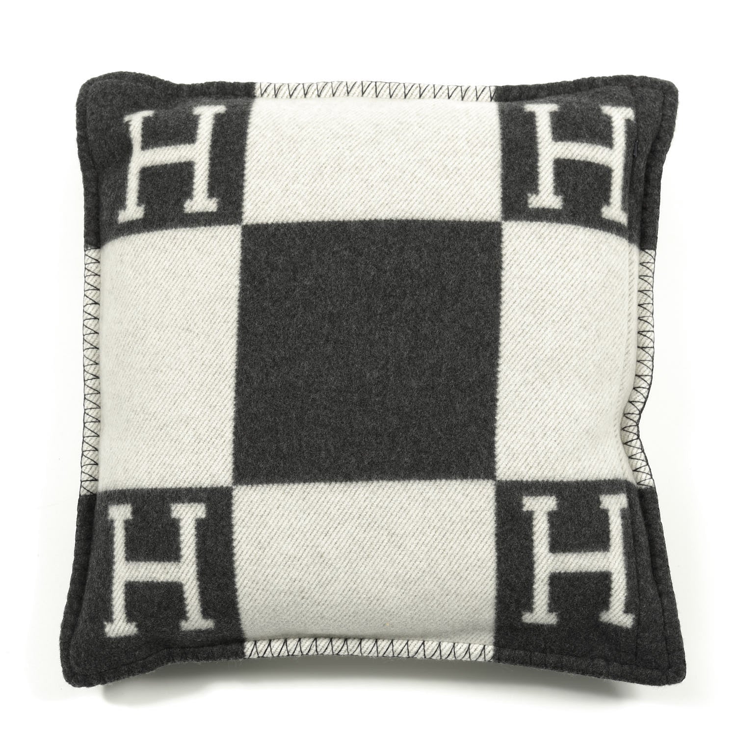 Hermes Wool Cashmere Avalon Pillow PM Ecru Gris Fonce 2 of 3