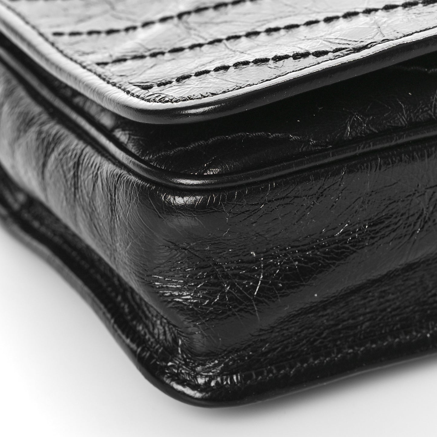 Crinkled Calfskin Matelasse Monogram Niki Chain Wallet Black