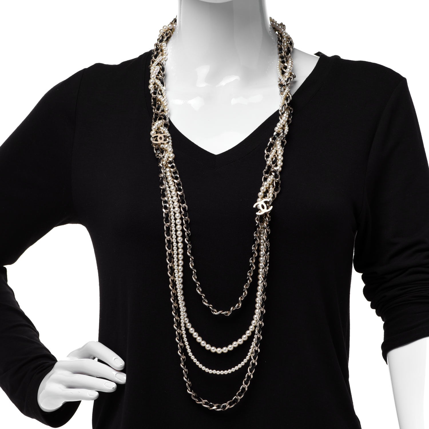 Chanel Glazed Calfskin Pearl CC Chain Necklace Black Gold 2 of 6