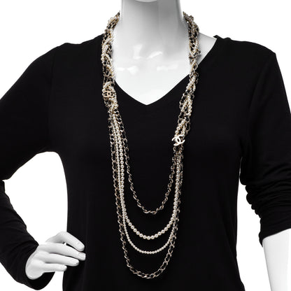 Chanel Glazed Calfskin Pearl CC Chain Necklace Black Gold 2 of 6