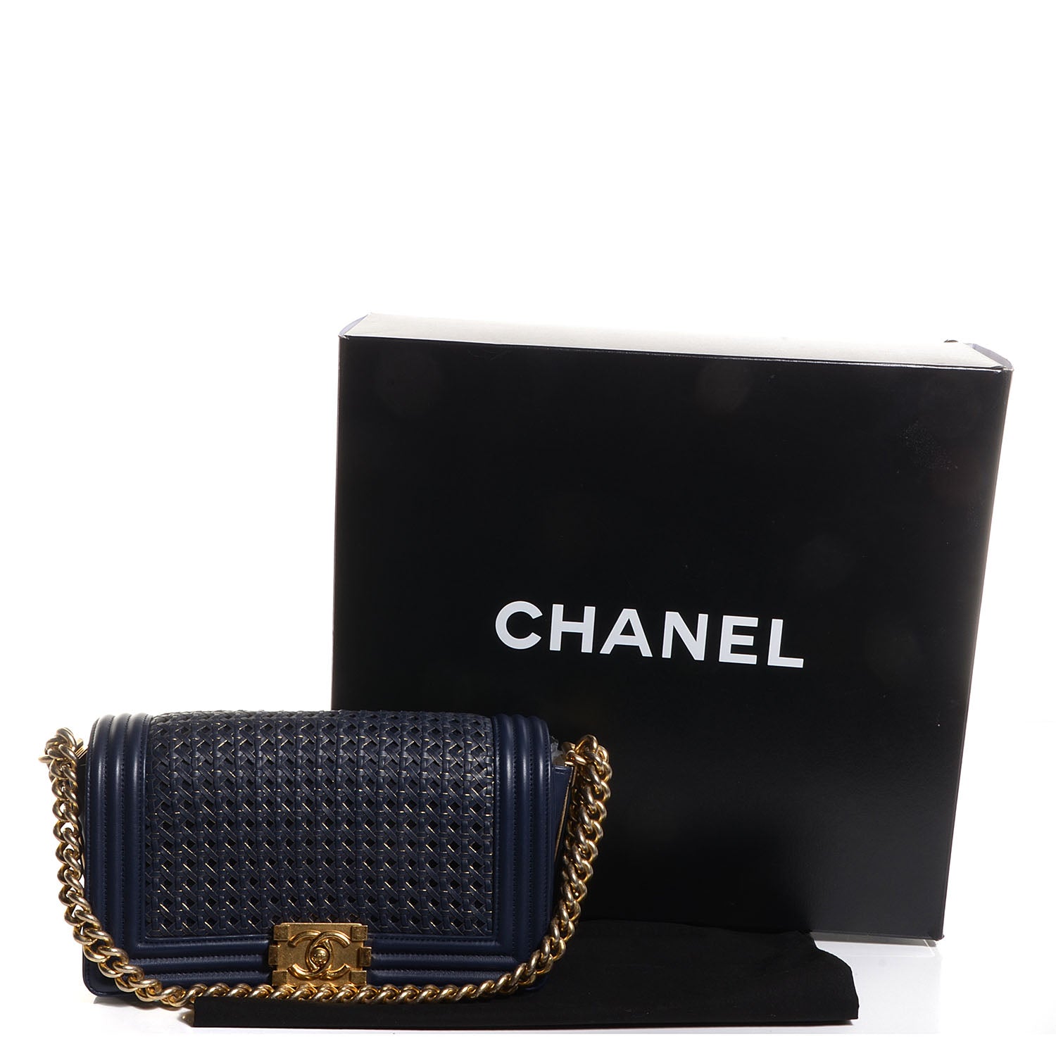 Chanel Sheepskin Braided Medium Boy Reverso Flap Navy Blue 4 of 9
