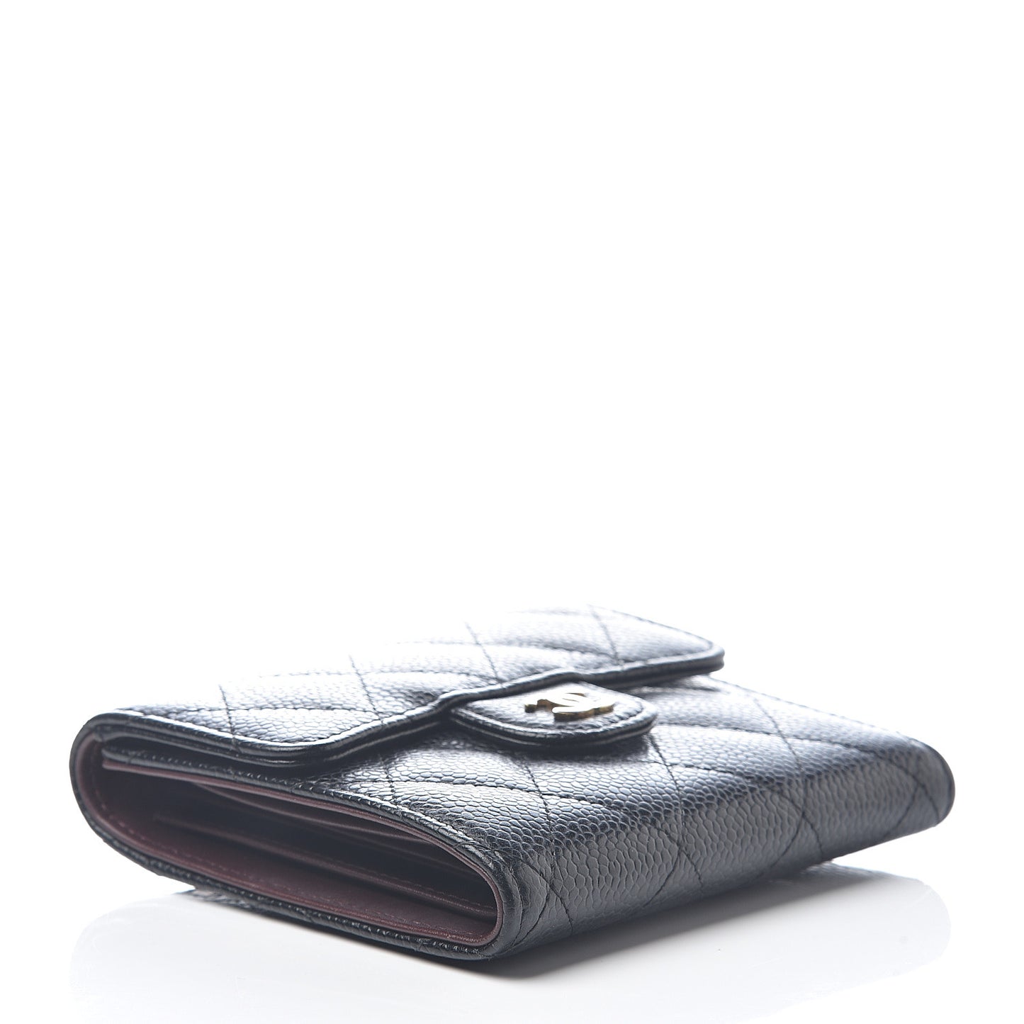 Caviar Quilted Compact Flap Wallet Black
