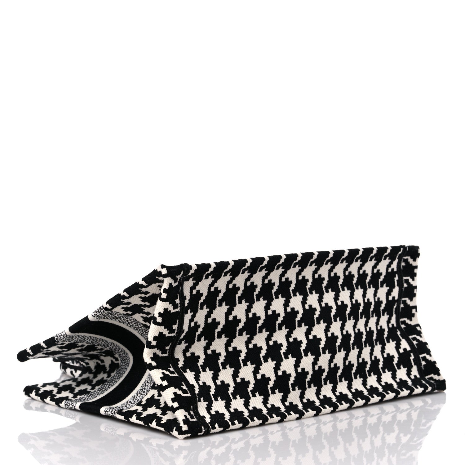 Christian Dior Canvas Macro Houndstooth Embroidered Medium Book Tote Black White 4 of 10
