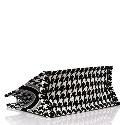 Christian Dior Canvas Macro Houndstooth Embroidered Medium Book Tote Black White 4 of 10