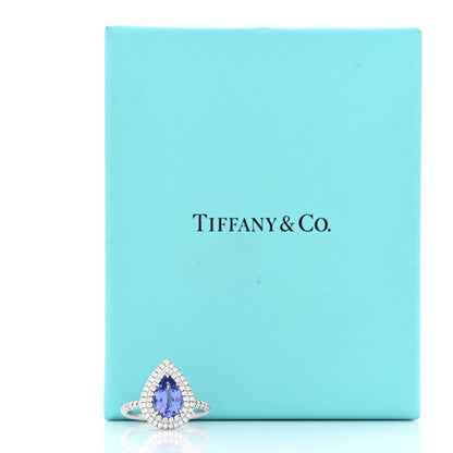 Tiffany Platinum Diamond Tanzanite Soleste Pear Cut Ring 56 7.75 6 of 6