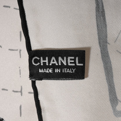 Chanel Silk Camellia Clover CC Scarf Beige Grey 4 of 5