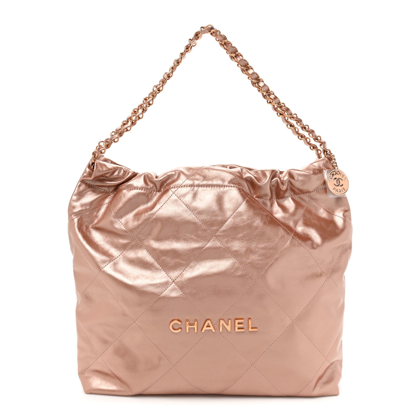 Metallic Calfskin Quilted Chanel 22 Pink