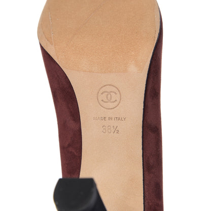 Chanel Glitter Calfskin Grosgrain Cap Toe Pearl Pumps 38.5 Burgundy Black 6 of 10