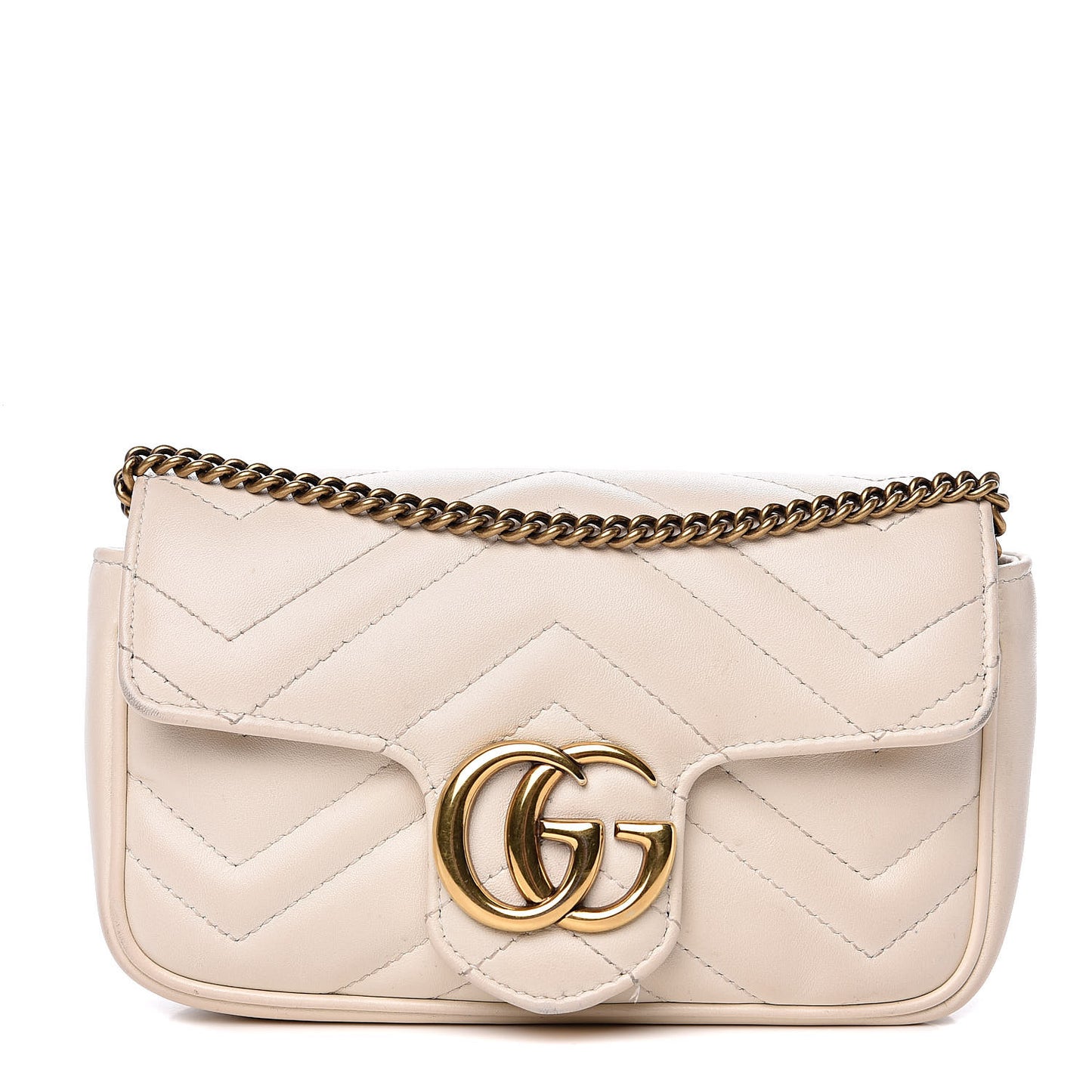 Calfskin Matelasse Super Mini GG Marmont Shoulder Bag White