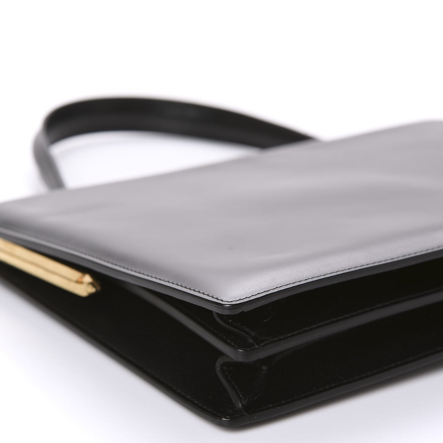 Box Calfskin Medium Clasp Bag Black