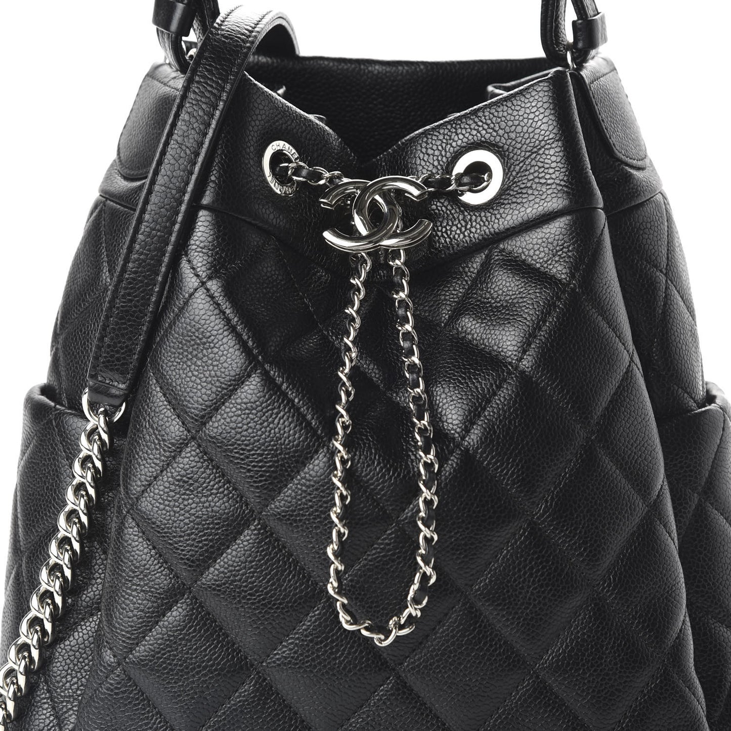 Caviar Quilted Small Chain Bucket Bag Black
