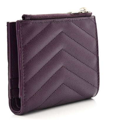 Saint Laurent Grain De Poudre Matelasse Chevron Monogram Zipped Card Case Lilac 3 of 6