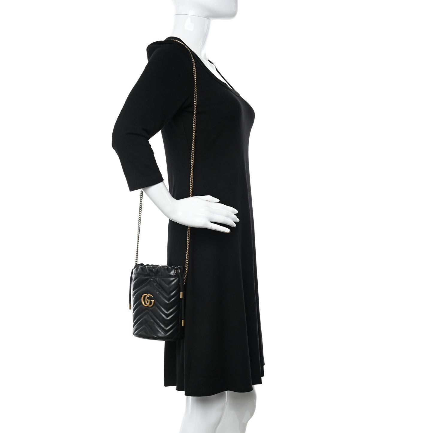 Calfskin Matelasse Mini GG Marmont 2.0 Bucket Bag Black