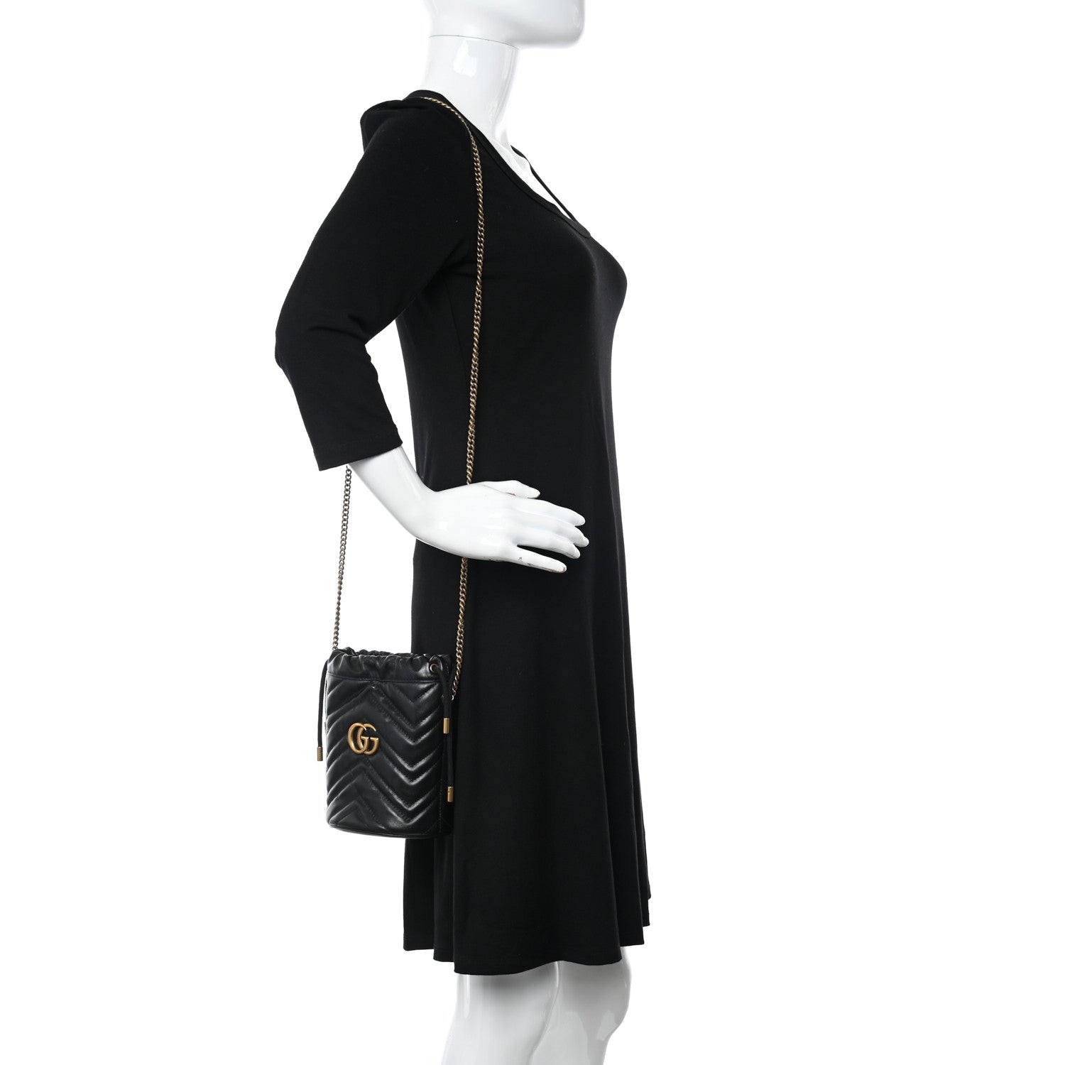 Gucci Calfskin Matelasse Mini GG Marmont 2.0 Bucket Bag Black 2 of 9