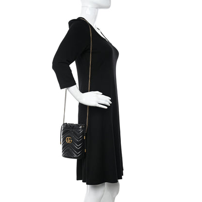Gucci Calfskin Matelasse Mini GG Marmont 2.0 Bucket Bag Black 2 of 9