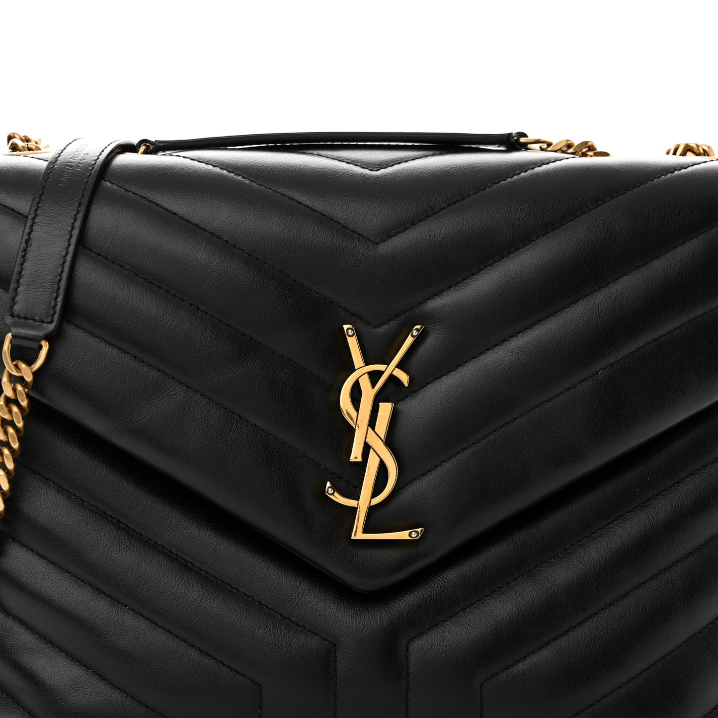 Calfskin Y Quilted Monogram Medium Loulou Chain Satchel Black