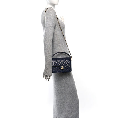 Chanel Shiny Caviar Quilted Mini Top Handle Flap Navy Blue 2 of 11