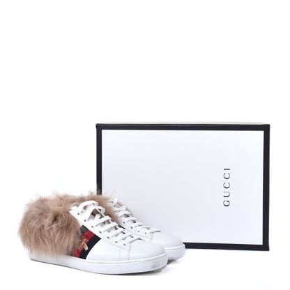 Gucci Calfskin Wool Web Bee Embroidered Womens Ace Sneakers 36.5 White 9 of 9