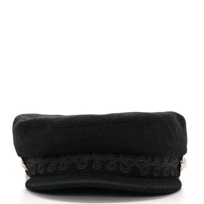 Hermes Wool Flannel Embroidered Womens Cabourg En Finesse Cap 57 Black 3 of 9